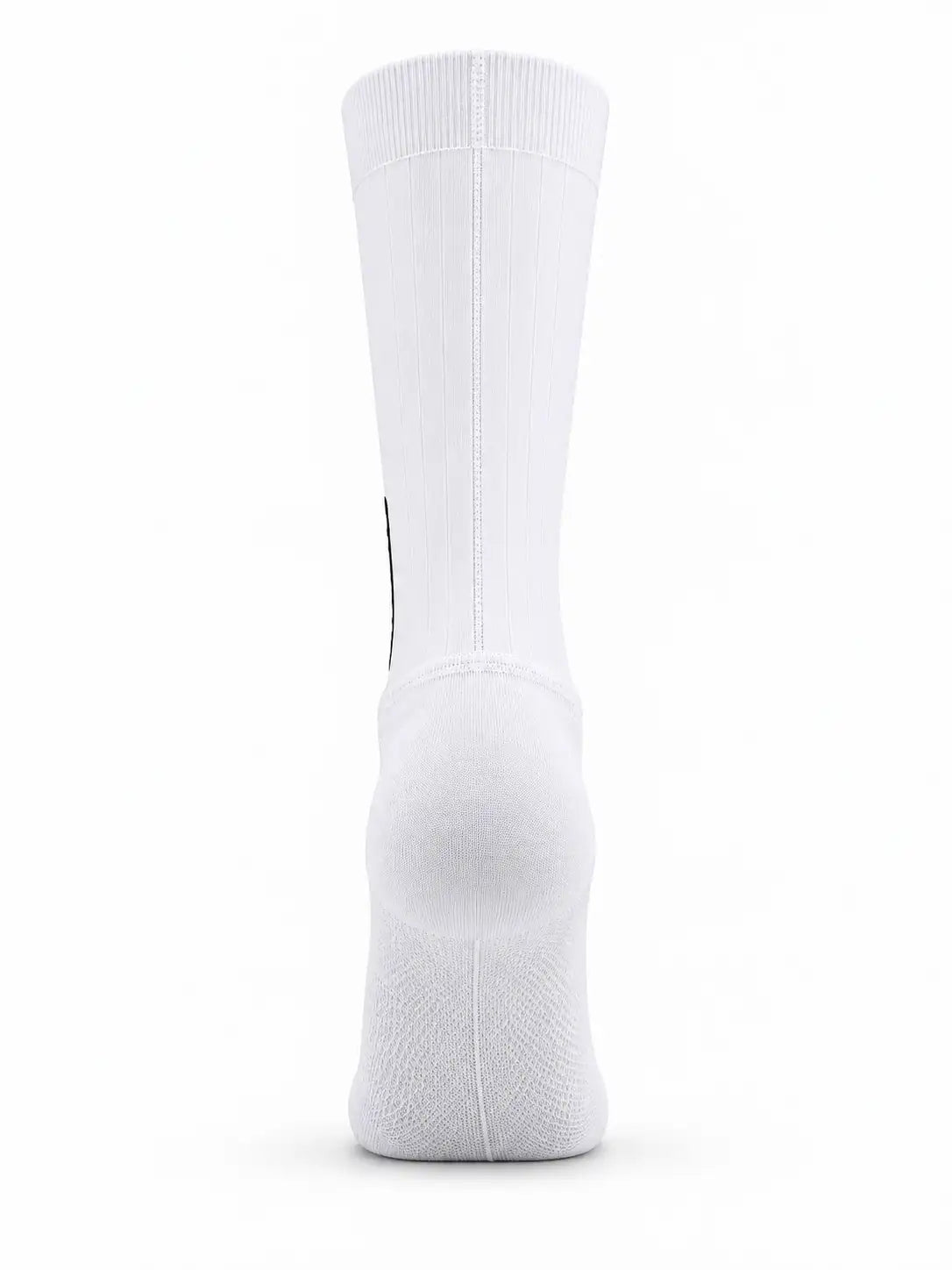 Aerodoc single white crew sock shown from the back on a clean white background.