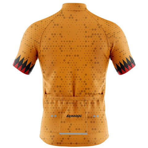 Aerodoc Ochre Diamond cycling jersey and bib shorts back view
