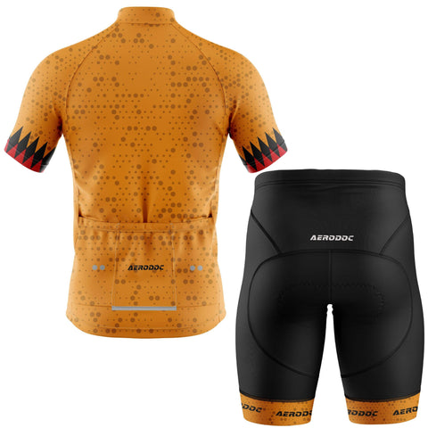 Aerodoc Ochre Diamond cycling jersey and padded bib shorts set