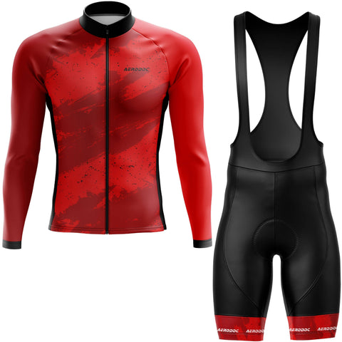 Aerodoc Red Camo-Strike Long Sleeve Jersey and Bib Shorts Kit Front View