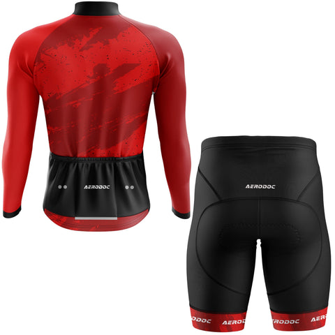 Aerodoc Red Camo-Strike Long Sleeve Jersey and Cycling Shorts Kit Back View
