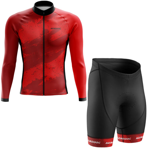 Aerodoc Red Camo-Strike Long Sleeve Jersey and Cycling Shorts Kit Front View