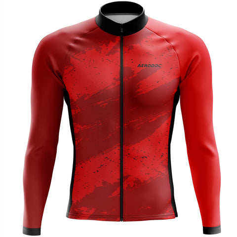Aerodoc Red Camo-Strike Long Sleeve Cycling Jersey Front View
