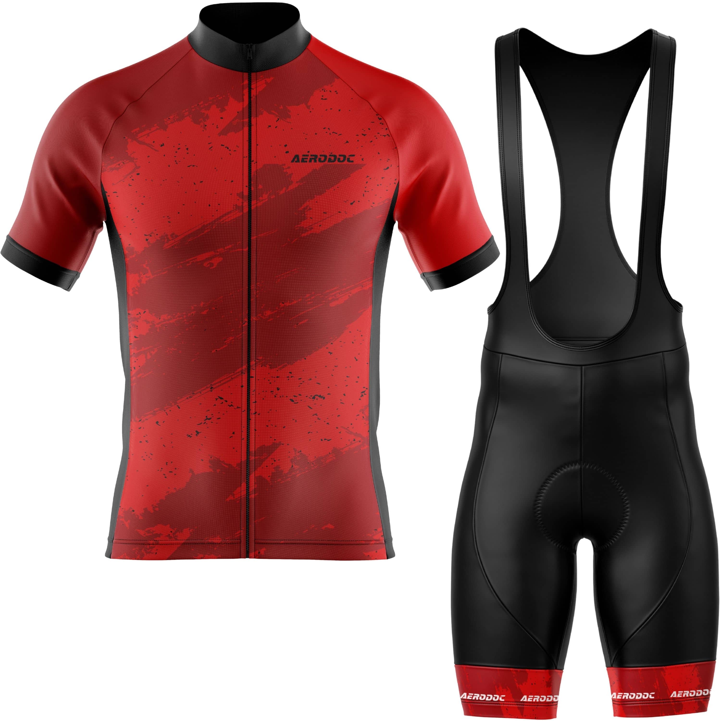 Aerodoc Red Camo-Strike Short Sleeve Cycling Jersey and Bib Shorts Kit Front View