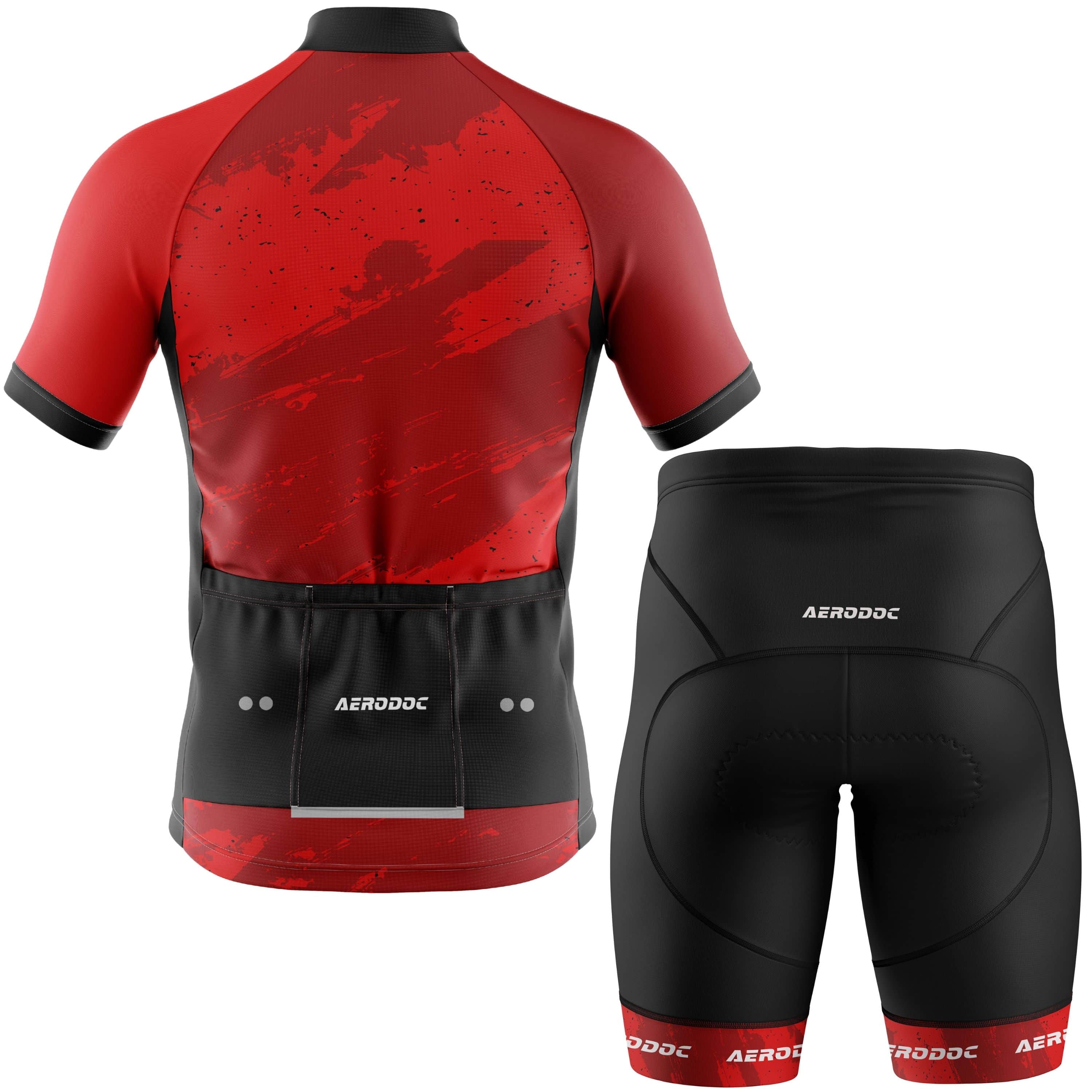 Aerodoc Red Camo-Strike Short Sleeve Jersey and Cycling Shorts Kit Back View