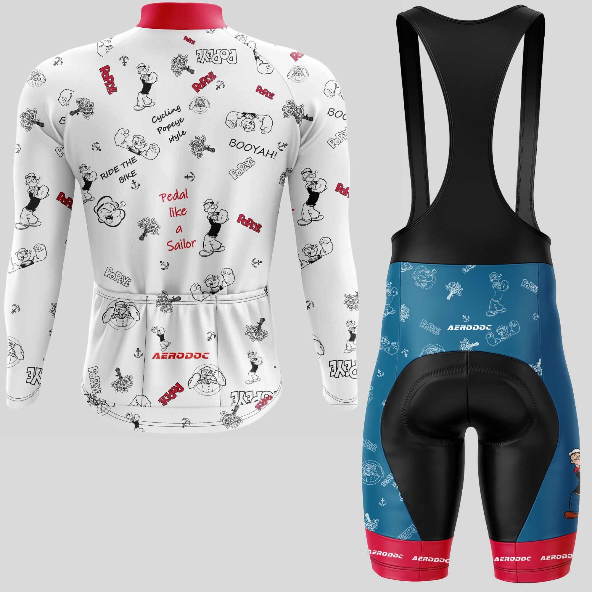 Full-Sleeve White Cycling Jersey with and Bib Shorts Iconic Cartoon Print, Ideal for Indian Cyclists