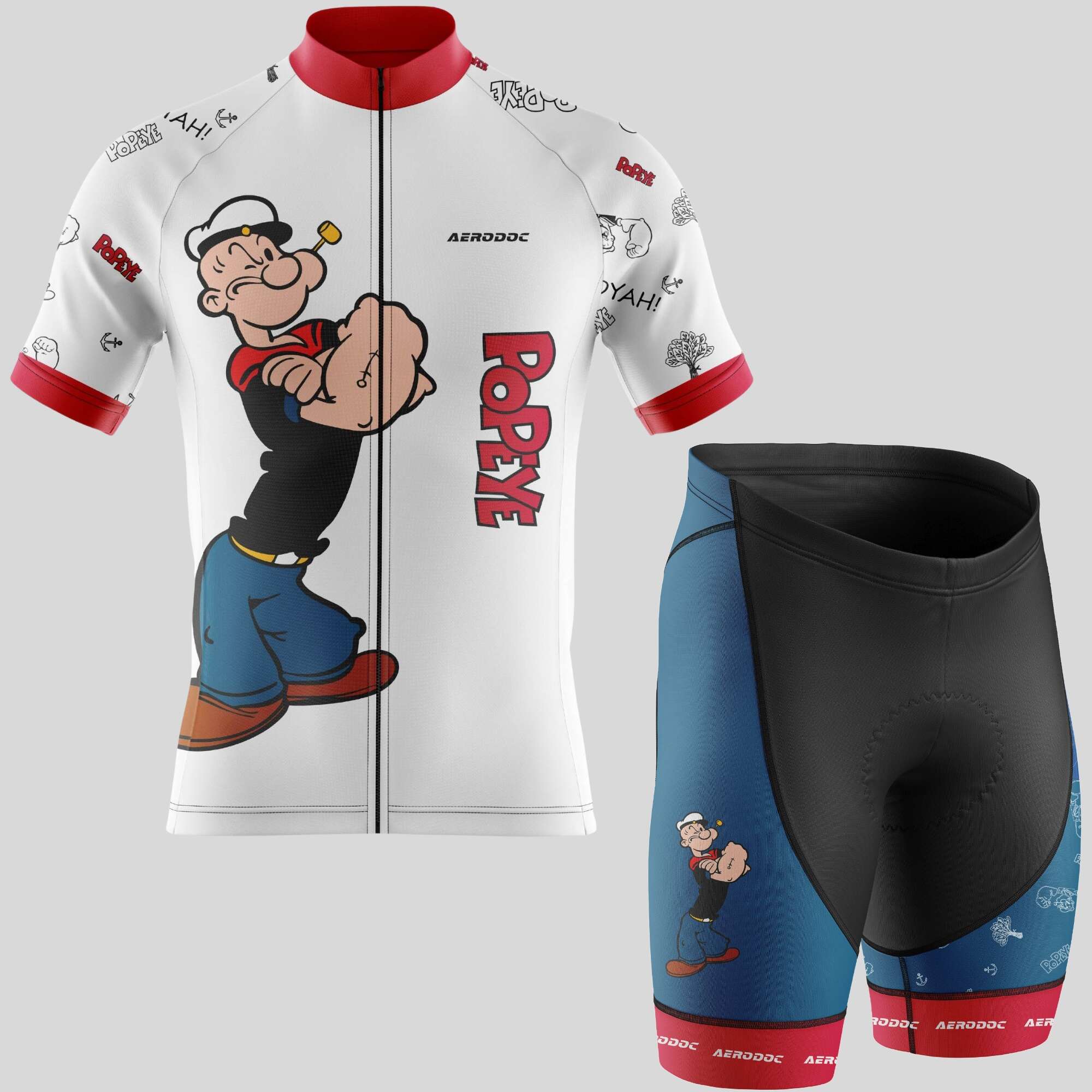 Men's Cycling Jersey and Bib Shorts with Padded Comfort, Featuring Unique Popeye Print