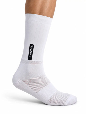 White Mid Calf Cycling Socks - Breathable Performance Aero Socks