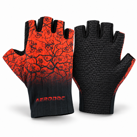 Crackle Orange Long Cuff Half-Finger Cycling Gloves – LineFlex
