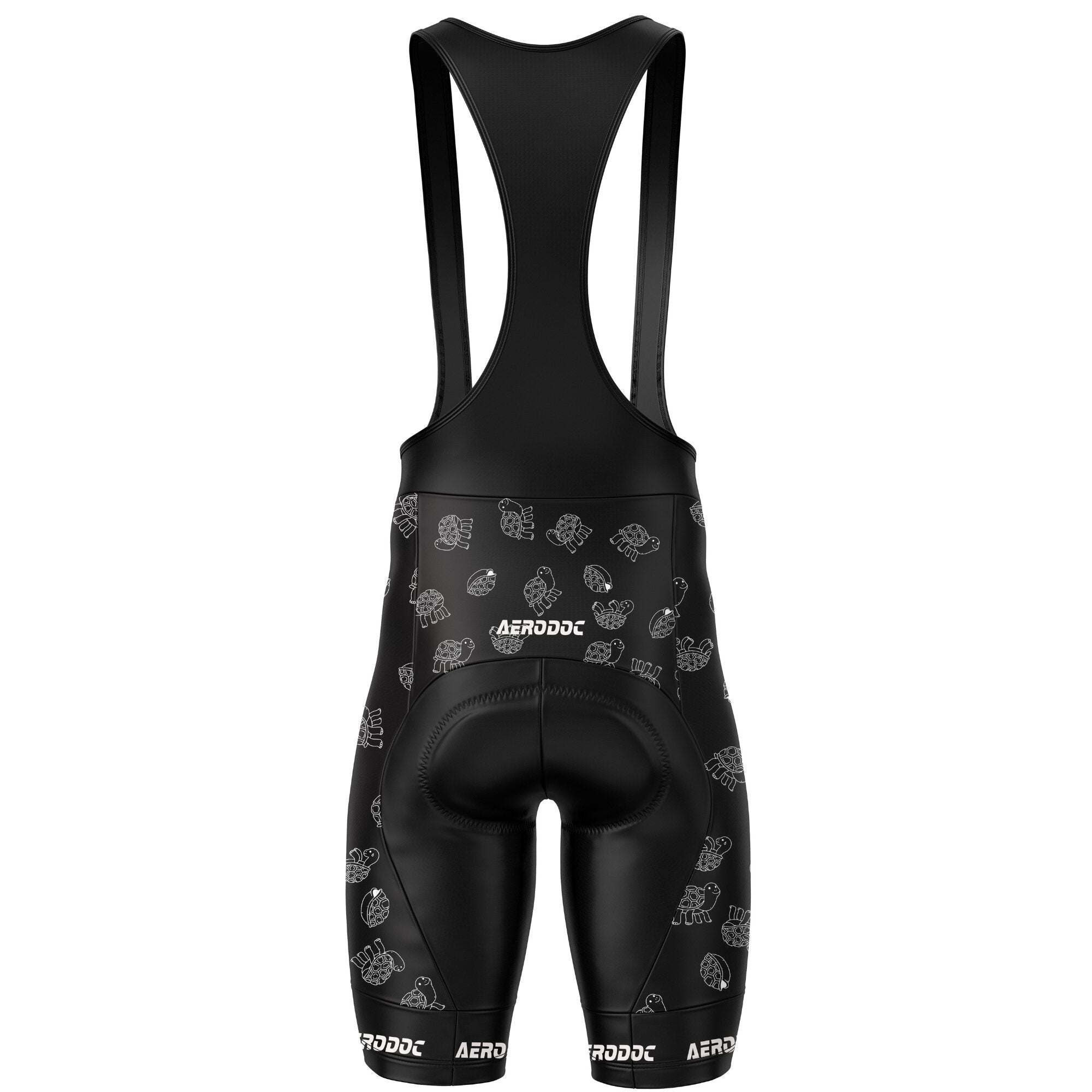 "Cycling shorts with turtle shell print, designed for pro cyclists, featuring gel padding and breathable fabric."
