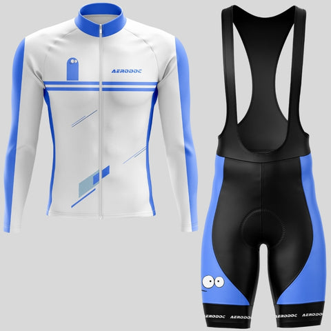 Aerodoc Smiley Blue White Cycling Jersey – Half & Full Sleeves, Matching Bib & Non-Bib Shorts