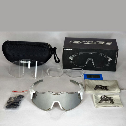 ENLEE Cycling Silver Glasses Polarized Sports Riding Glasses Outdoor