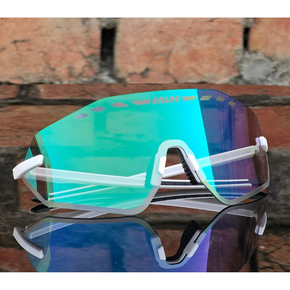 ENLEE E600 Photochromic Glasses Color Film Cycling Eyewear Men Women Frameless Sports Goggles White Green