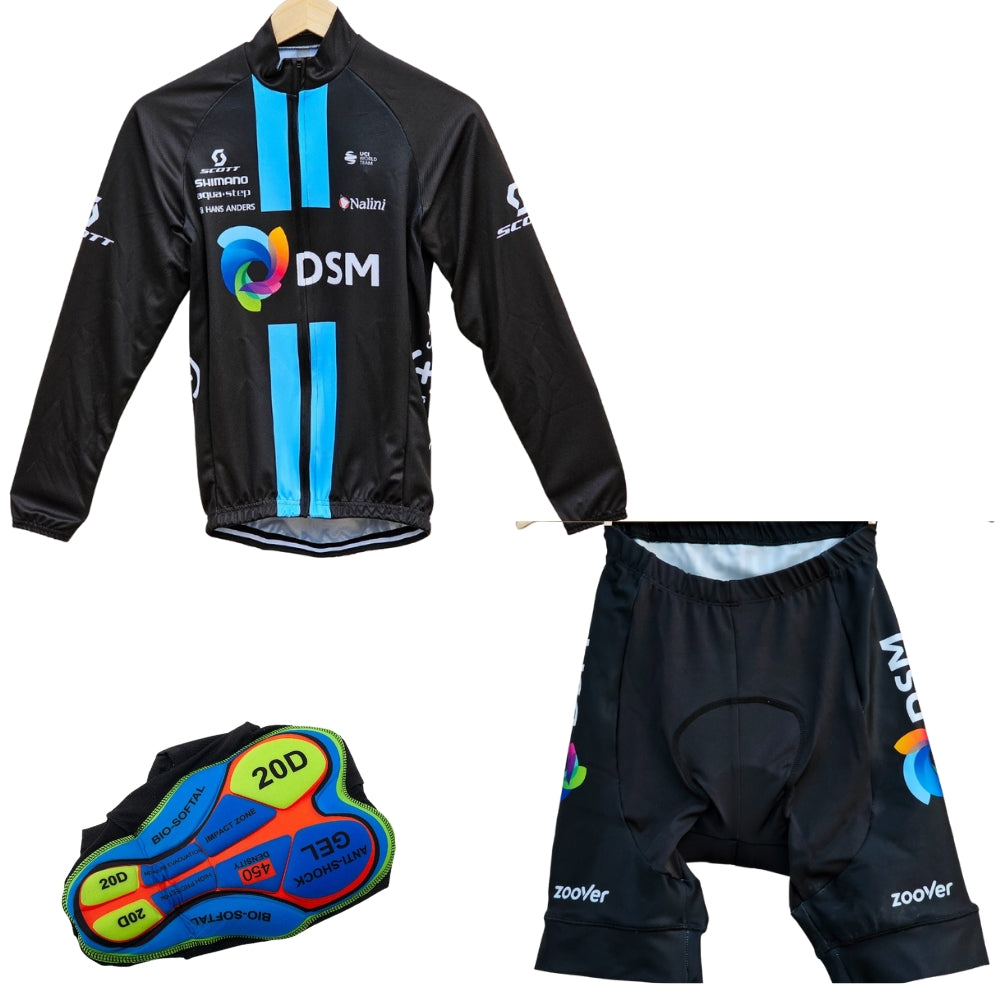 DSM 2024 High Quality Cycling Jersey Pro Bicycle Team Cycling Bib Shorts and Full/Half Sleeve GelPad