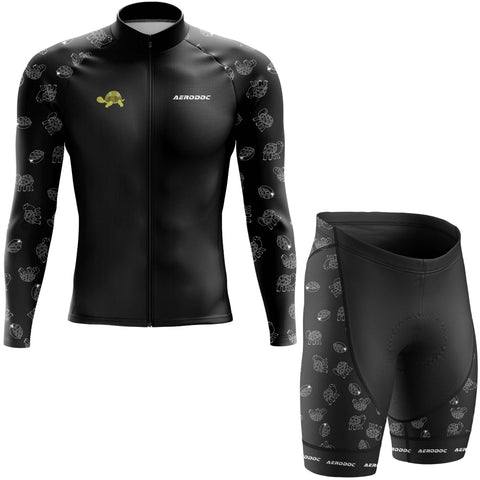 Turtle black cycling jersey with long sleeves, designed for aerodynamics and comfort in all seasons