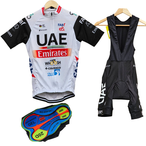 UAE White High Quality Cycling Jersey Pro Bicycle Team Cycling Bib Shorts and Full/Half Sleeve GelPad