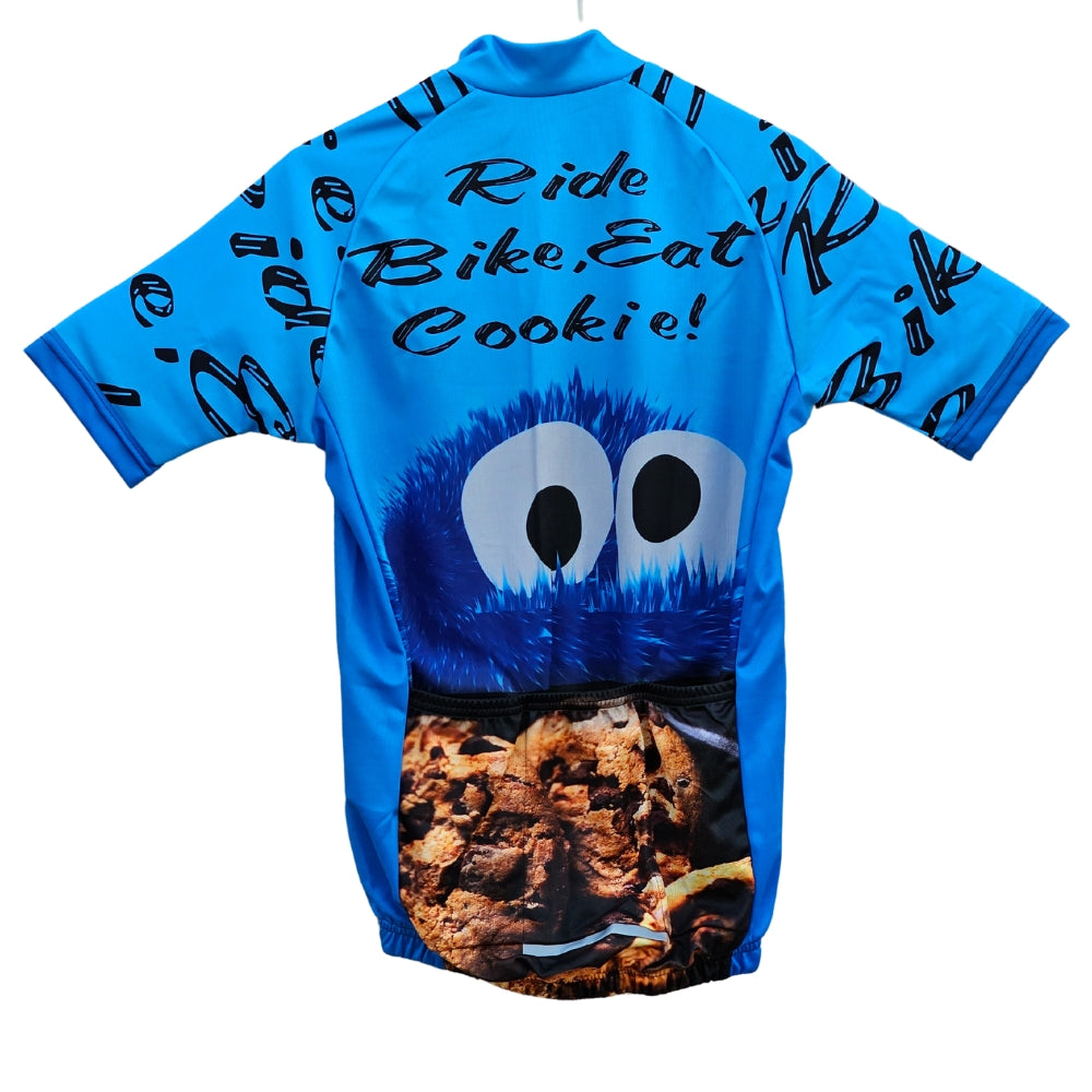 Cookie Monster Cycling Jersey “Ride Bike, Eat Cookies” Green, Red, Blue