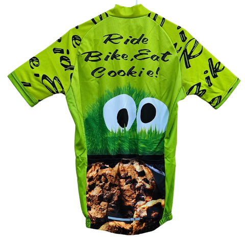 Cookie Monster Cycling Jersey “Ride Bike, Eat Cookies” Green, Red, Blue