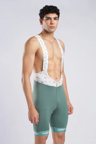 Men's Teal Green Padded Bib Shorts Side Front View