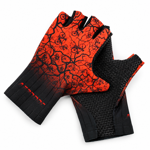 Crackle Orange Long Cuff Half-Finger Cycling Gloves – LineFlex