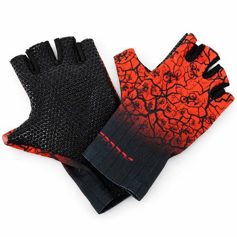 Crackle Orange Long Cuff Half-Finger Cycling Gloves – LineFlex