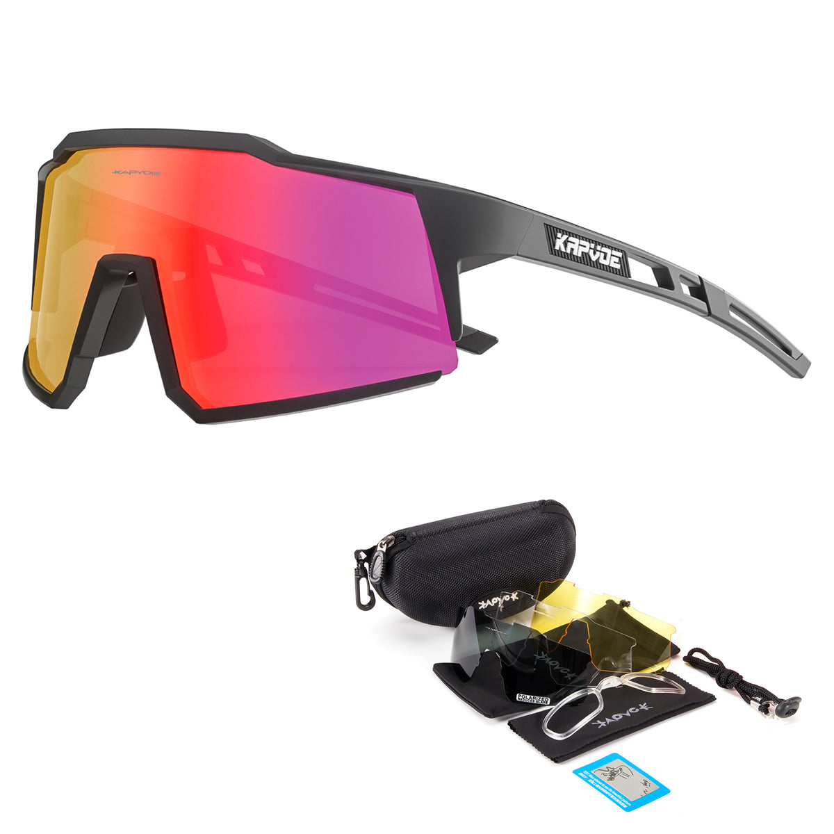 KAPVOE Polarized Sports Cricket Cycling Glasses with 4 Interchangeable Lenses TR90 Sports Sunglasses Women Men Running MTB Bike