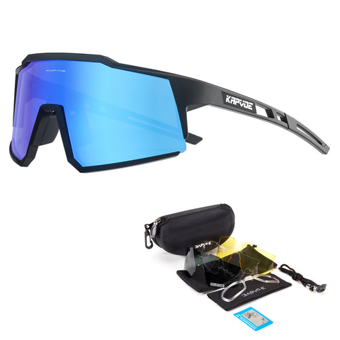 KAPVOE Polarized Sports Cricket Cycling Glasses with 4 Interchangeable Lenses TR90 Sports Sunglasses Women Men Running MTB Bike