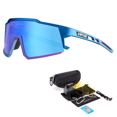 KAPVOE Polarized Sports Cricket Cycling Glasses with 4 Interchangeable Lenses TR90 Sports Sunglasses Women Men Running MTB Bike