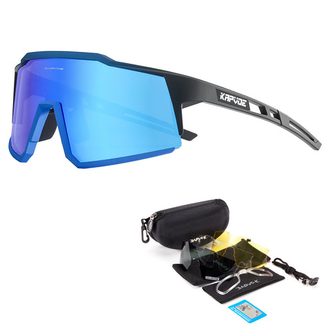 KAPVOE Polarized Sports Cricket Cycling Glasses with 4 Interchangeable Lenses TR90 Sports Sunglasses Women Men Running MTB Bike