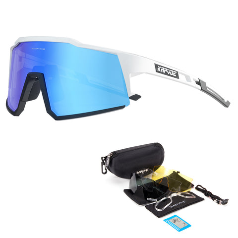 KAPVOE Polarized Sports Cricket Cycling Glasses with 4 Interchangeable Lenses TR90 Sports Sunglasses Women Men Running MTB Bike