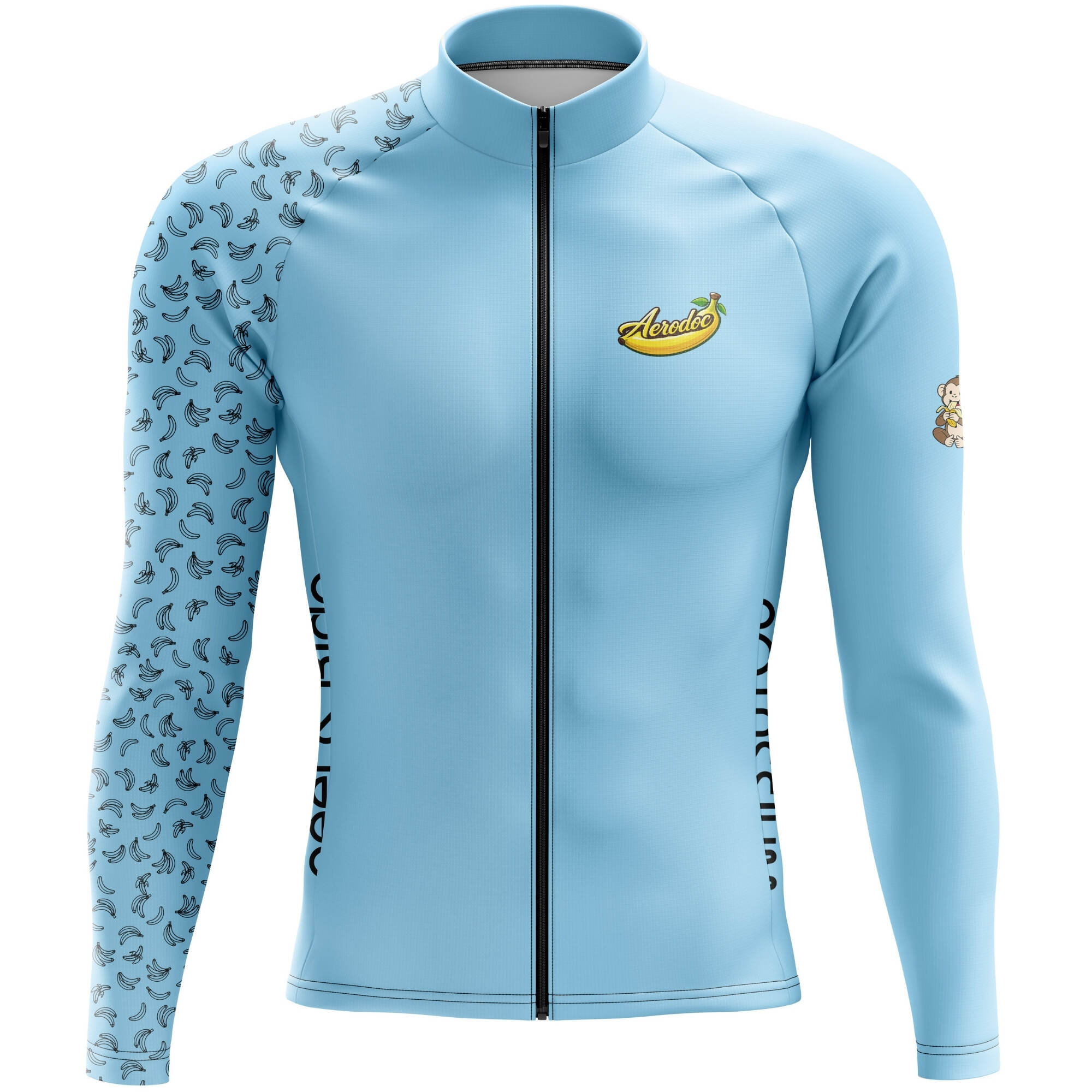 Light blue cycling jersey with brand logo on a white background