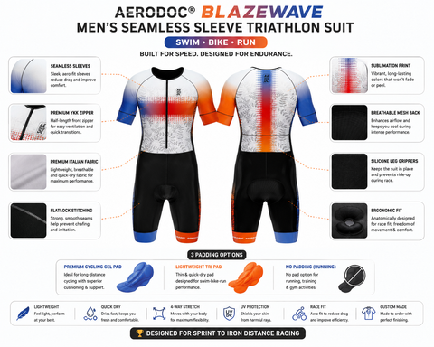 BlazeWave Tri Suit-Premium Triathlon Gear for Running, Cycling, and Swimming