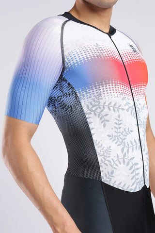 Aerodoc blazewave Tri Suit front view male cycling model