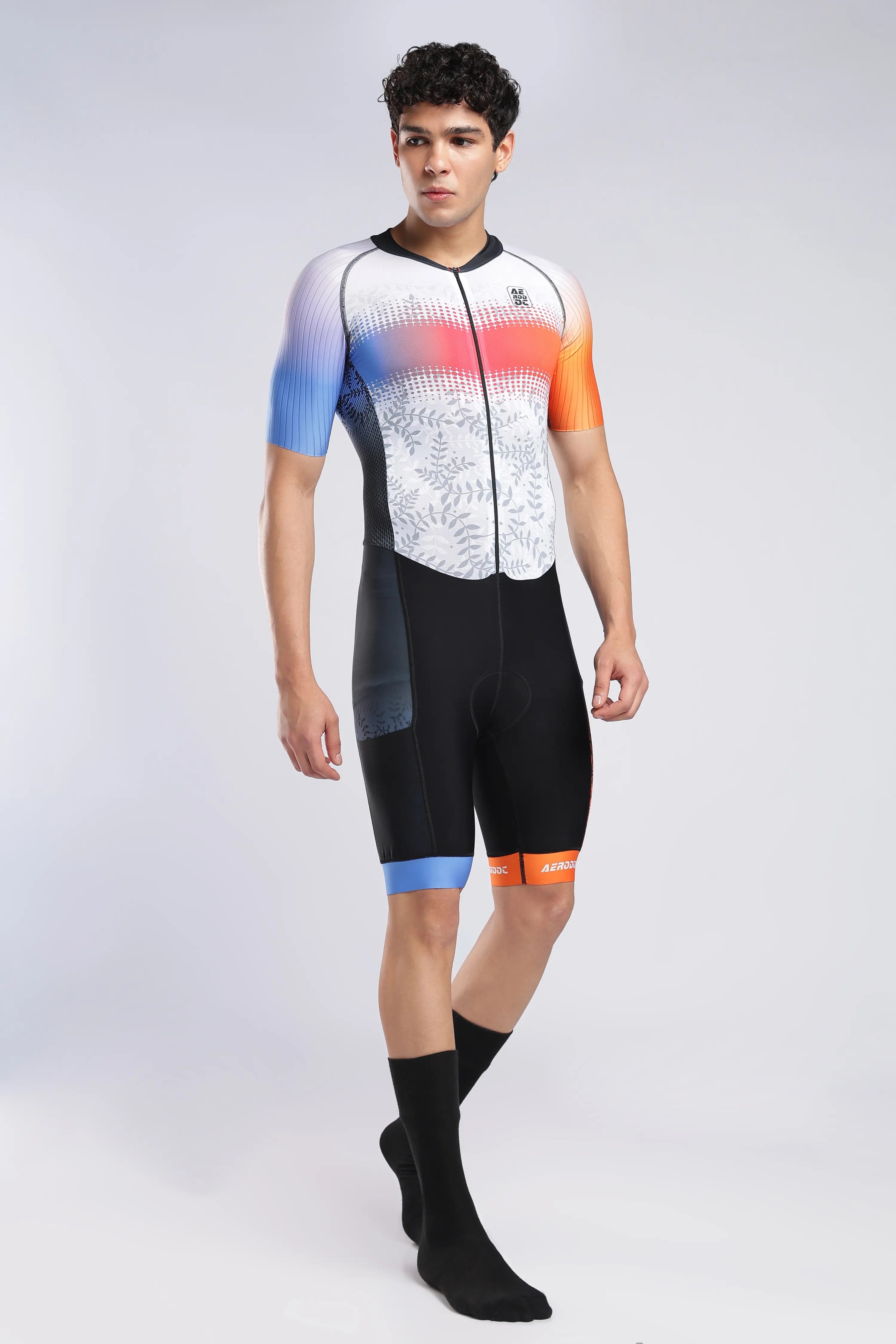 Aerodoc blazewave Tri Suit full body front view for cycling