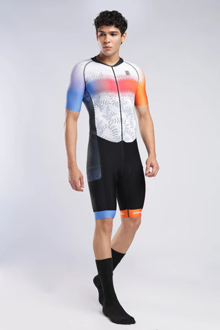 Aerodoc blazewave Tri Suit full body front view for cycling
