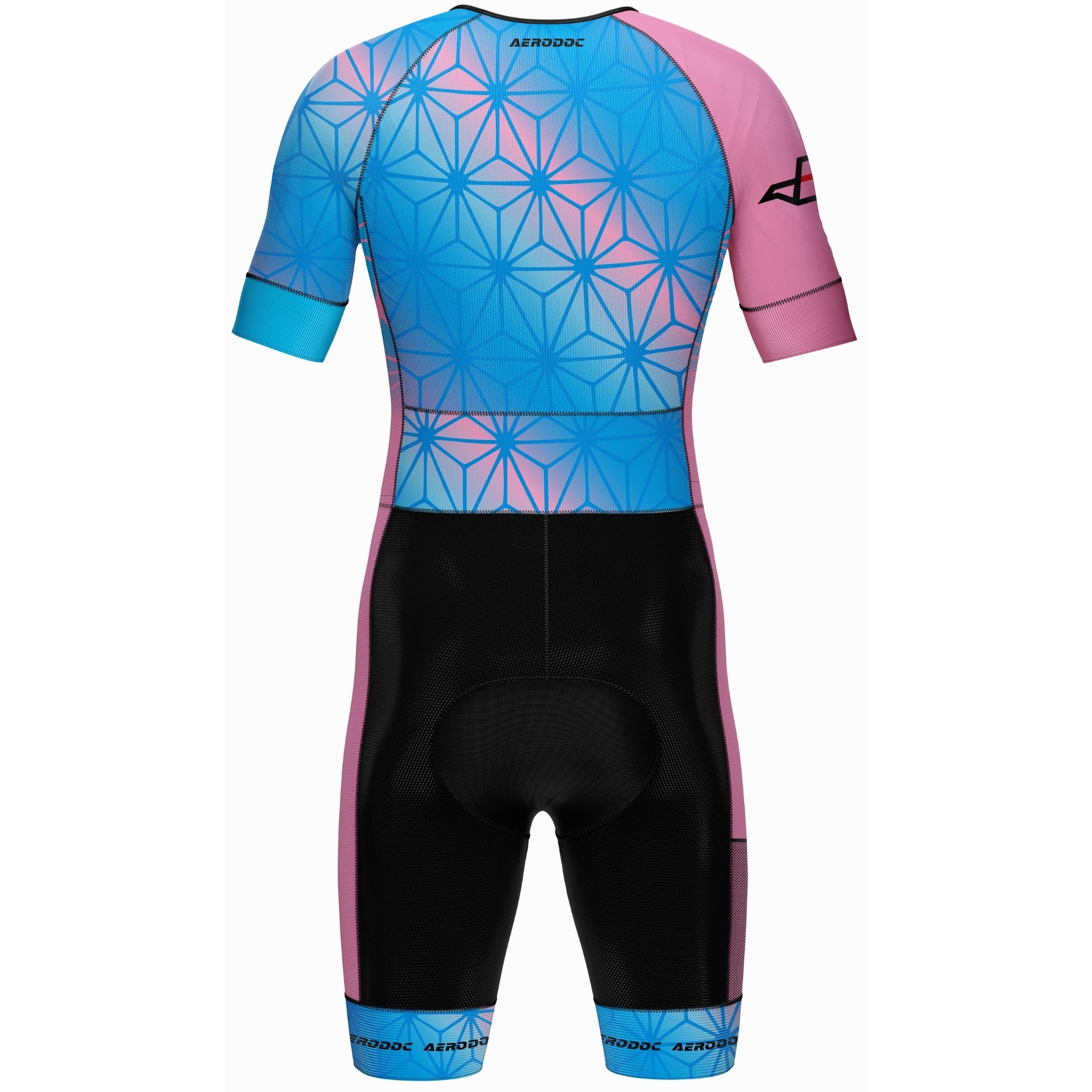 Aerodoc Blue Pink Tri Suit back View – High-Performance Cycling and Triathlon Gear
