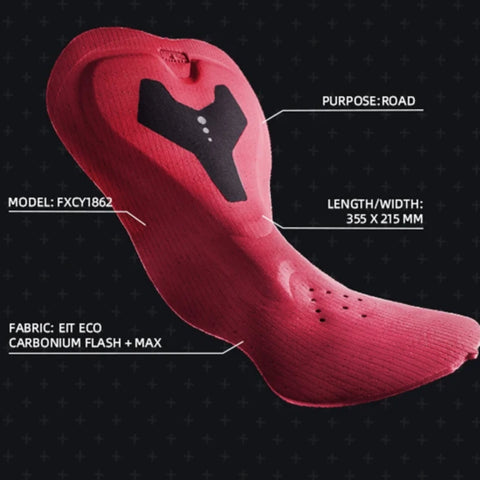 High-quality red gel pad for Aerodoc black cycling bib pants – cushioning detail