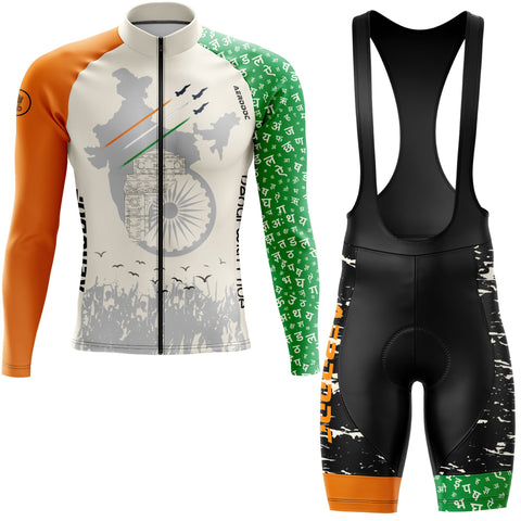 Full Sleeve Tricolor Cycling Jersey with India Map Design – Front View

