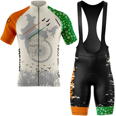 Half Sleeve Tricolor Cycling Jersey with Bib Shorts – Front View