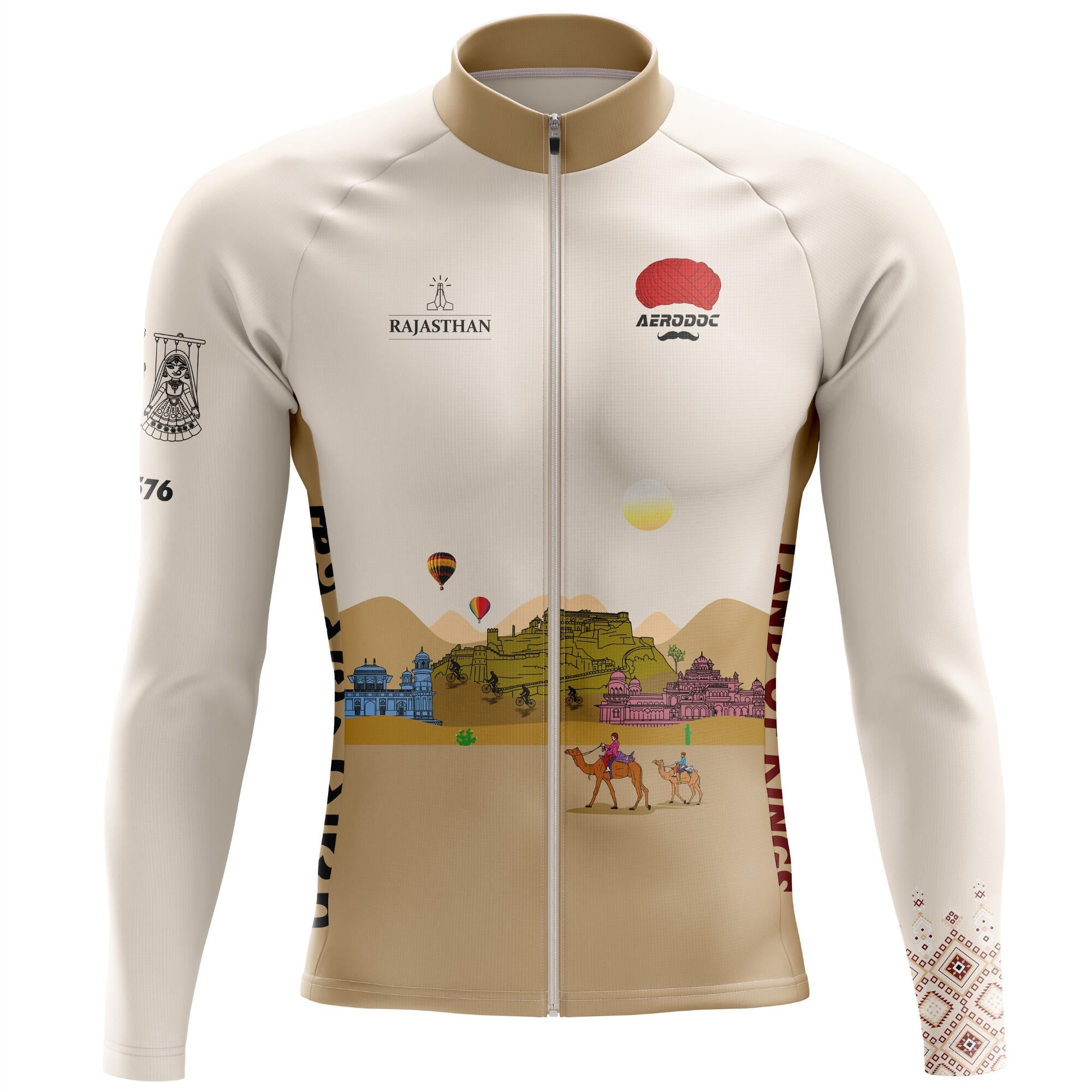 Rajasthan cycling jersey back view with royal Indian theme
