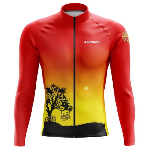 Red, orange, and yellow cycling jersey with 'Aerodoc' branding on a white background