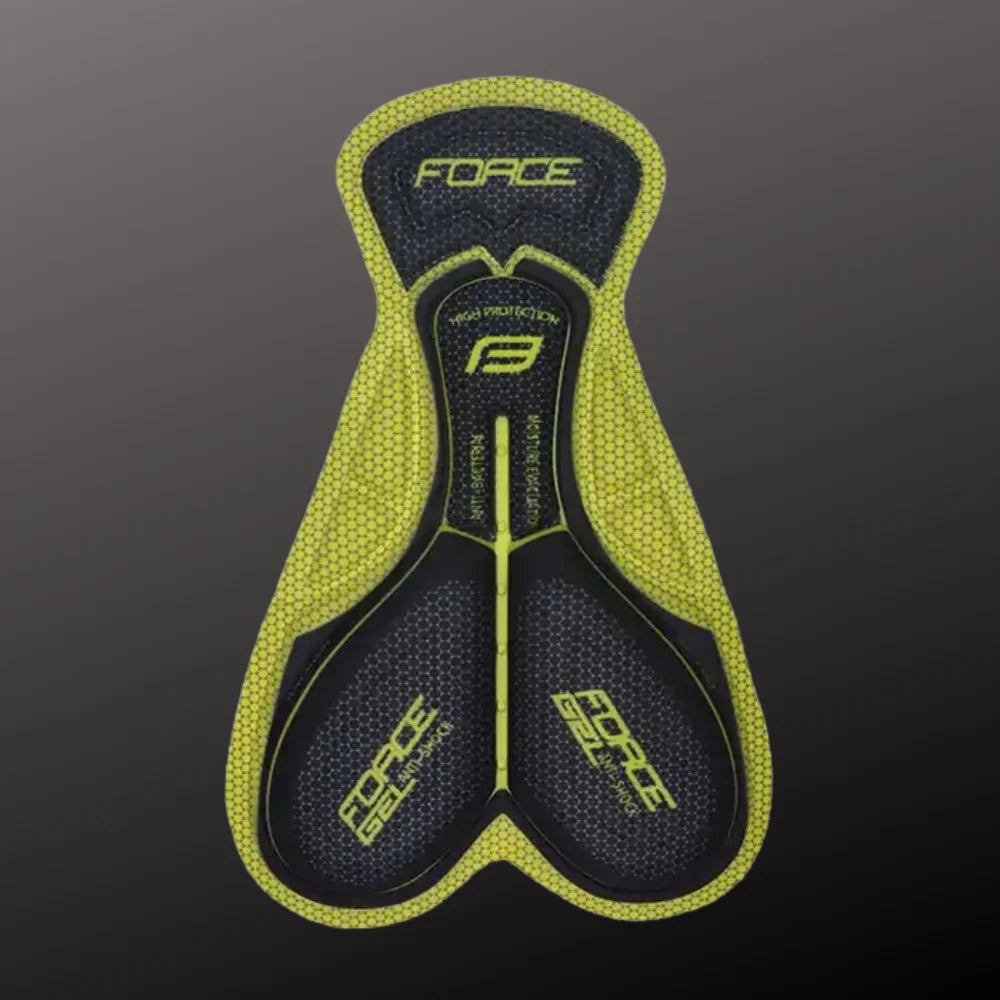 Close-up of the Force Gel Pad in the Aerodoc Black Men Triathlon Suit, providing anti-shock foam cushioning for long-distance rides.