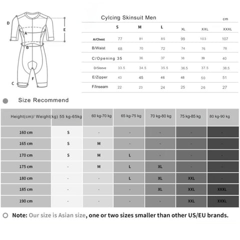 Size chart for the Aerodoc Black Men Triathlon Suit, covering measurements from 2XS to 5XL for a perfect fit