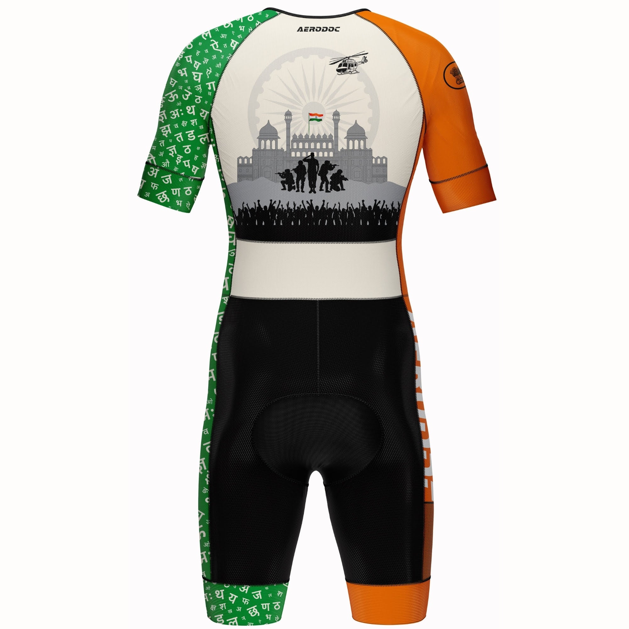 Aerodoc Freedom Gear Tricolor Triathlon Suit Back View Featuring India Flag Colors