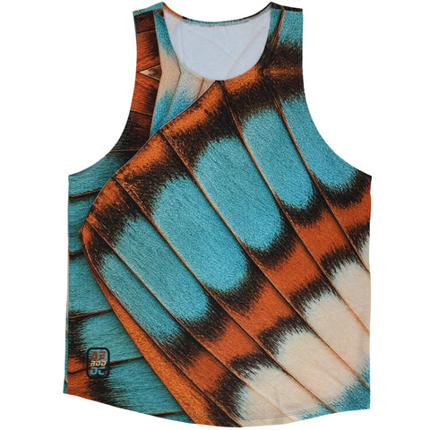 AeroWing mens teal butterfly wing tank top AERODOC hem logo detail