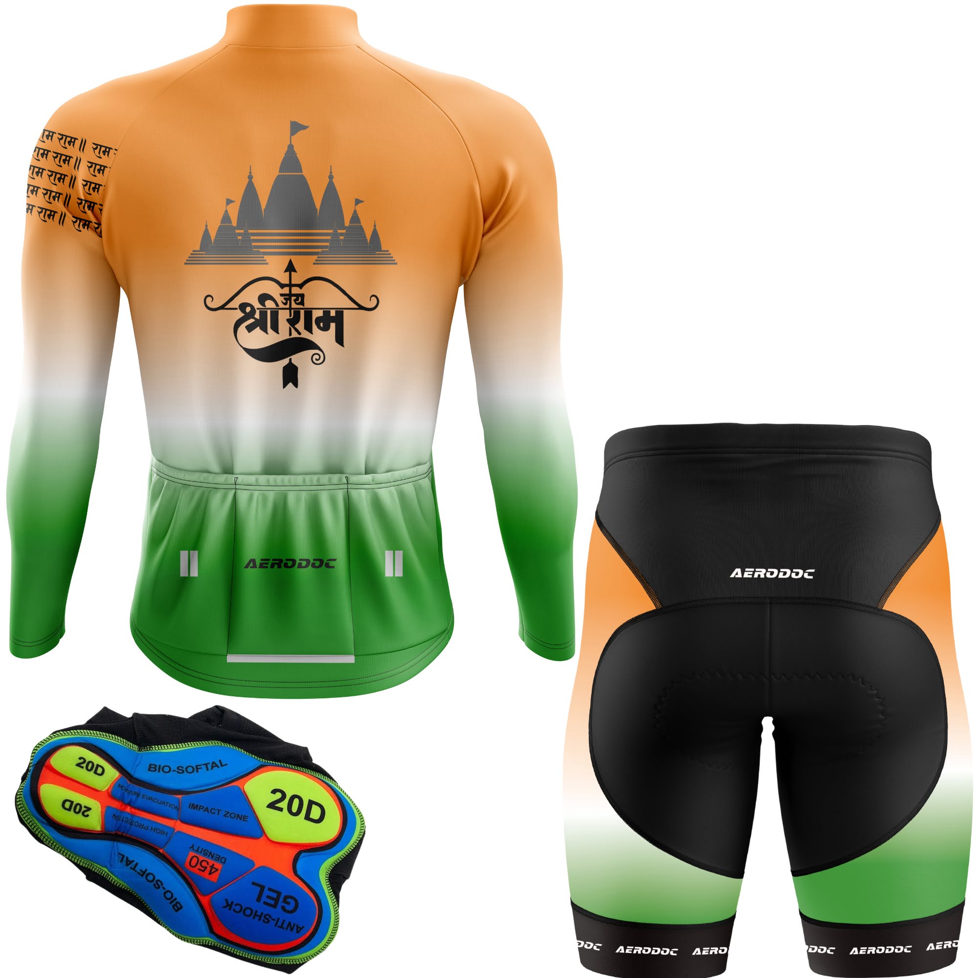 Lord Ram Inspired Cycling Kit – Tricolor Jersey & Gel Padded Bib Shorts