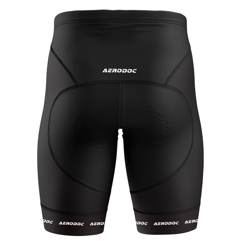 Black cycling shorts with black branding details – back view