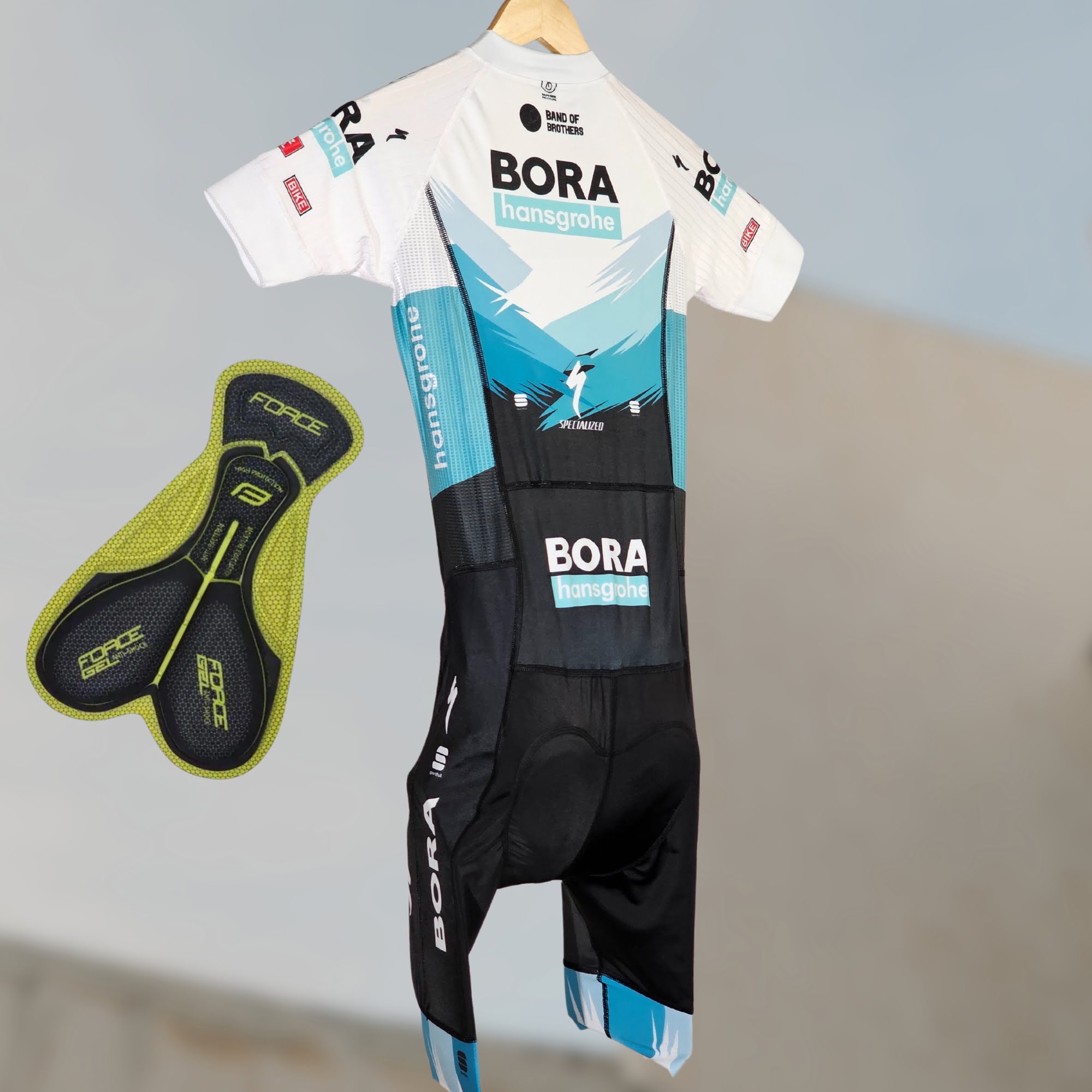 Side view of the BORA Racefit Triathlon Suit highlighting the compression fit and premium construction.
