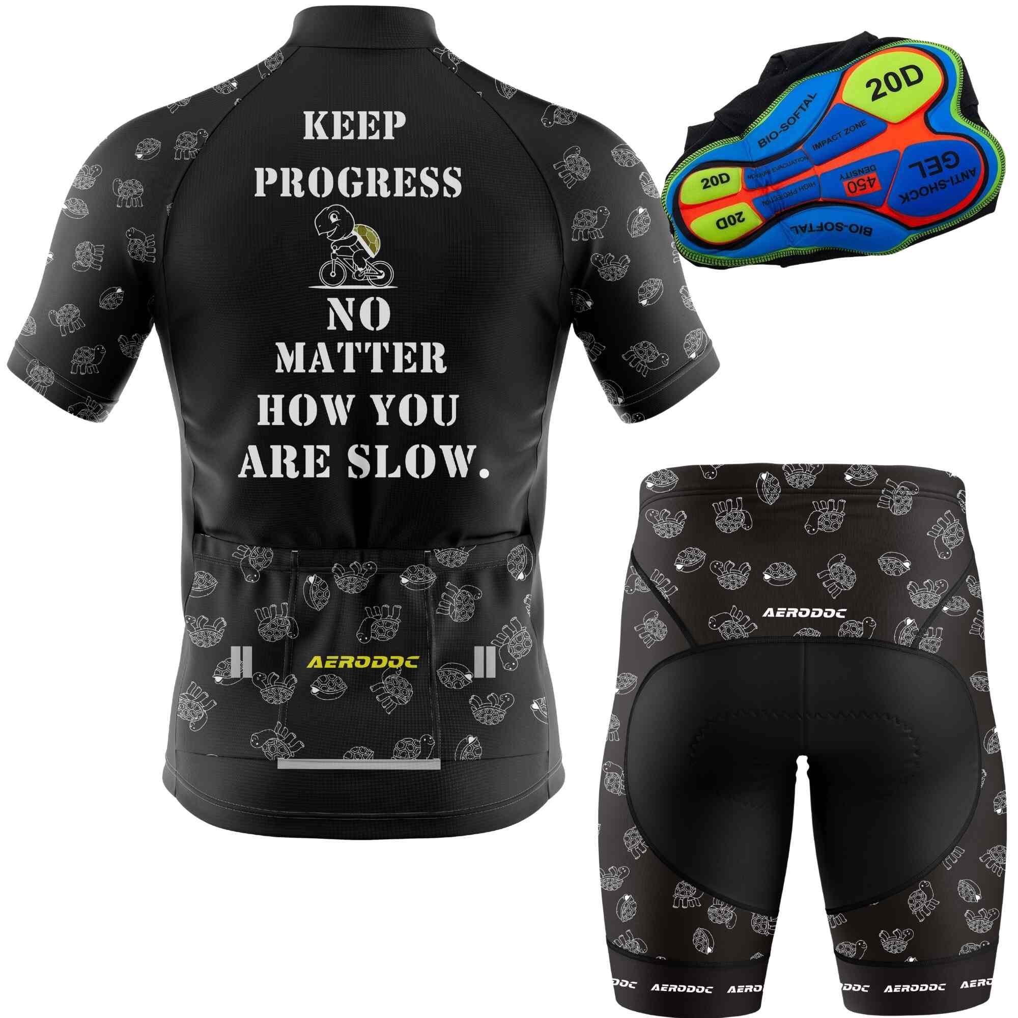 "Full-sleeve cycling kit with 20D gel padding and turtle shell pattern – ideal for endurance rides."
