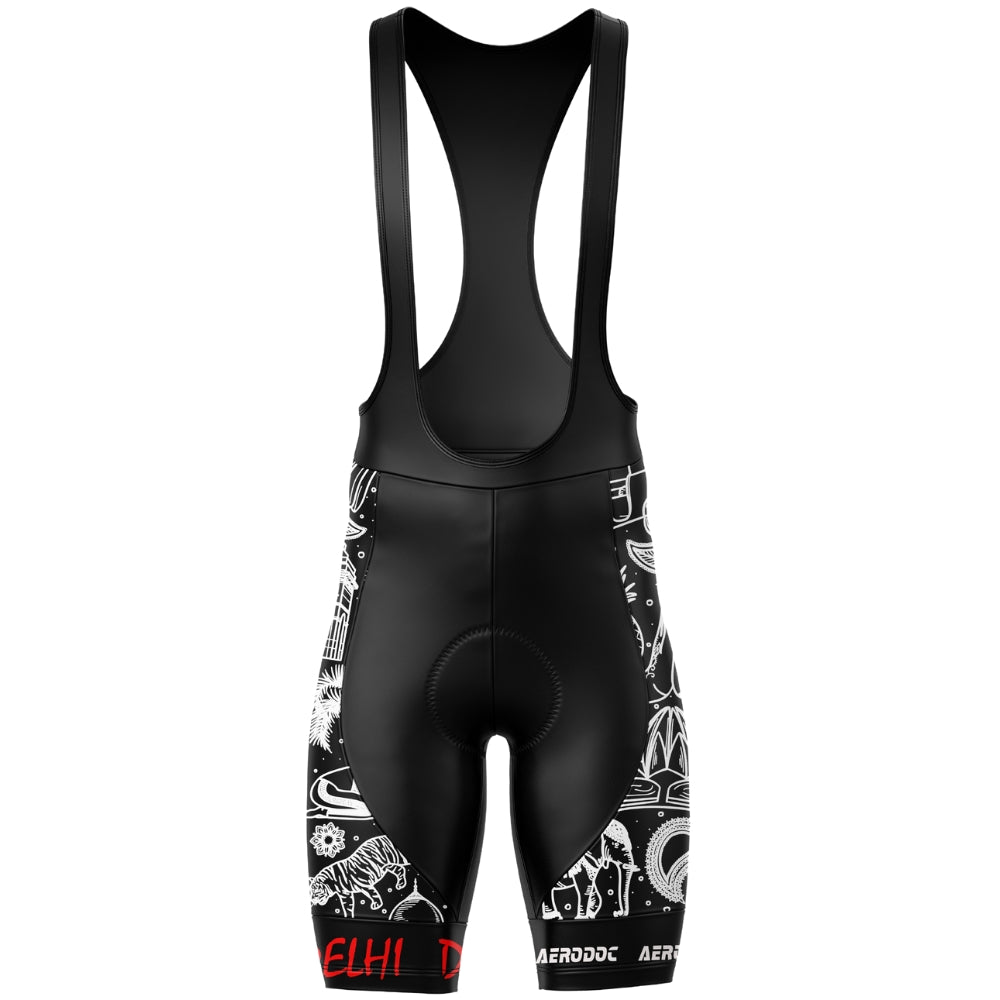 Front view of cycling bib shorts with gel padding for comfort.